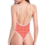 Pastel Red Tattersall Pattern Print One Piece High Cut Swimsuit
