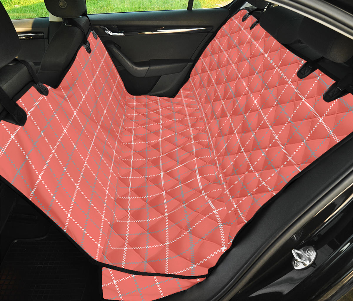 Pastel Red Tattersall Pattern Print Pet Car Back Seat Cover