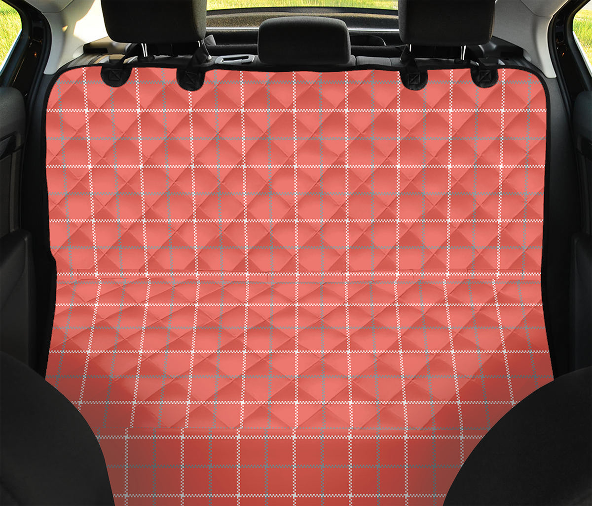 Pastel Red Tattersall Pattern Print Pet Car Back Seat Cover