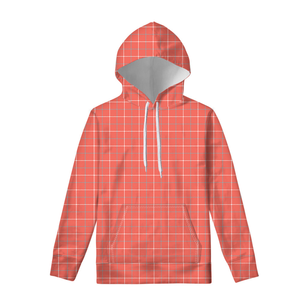 Pastel Red Tattersall Pattern Print Pullover Hoodie