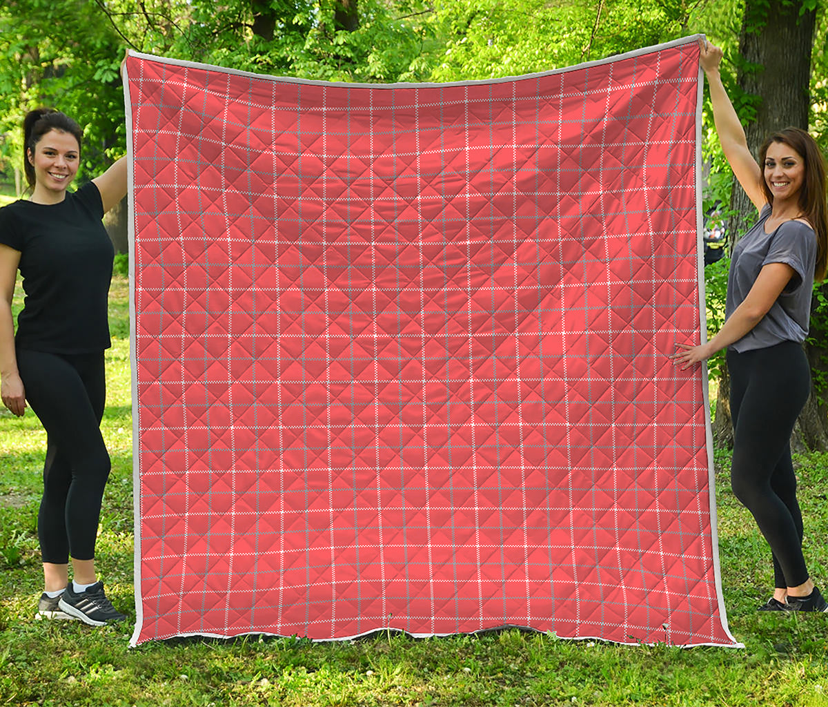 Pastel Red Tattersall Pattern Print Quilt