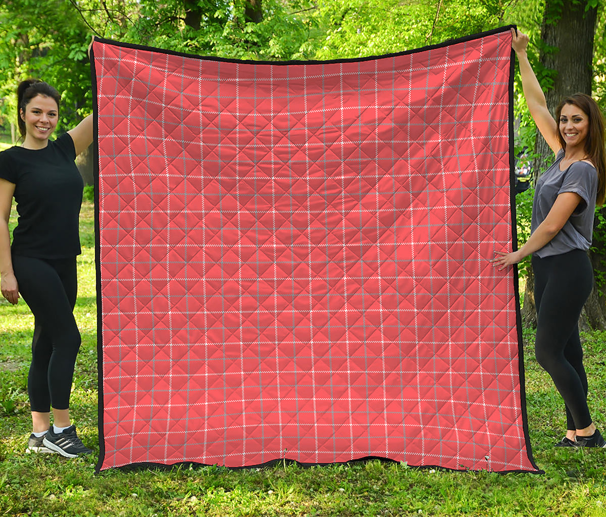 Pastel Red Tattersall Pattern Print Quilt