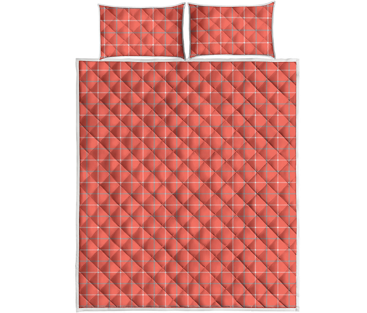 Pastel Red Tattersall Pattern Print Quilt Bed Set