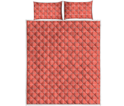 Pastel Red Tattersall Pattern Print Quilt Bed Set