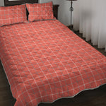 Pastel Red Tattersall Pattern Print Quilt Bed Set
