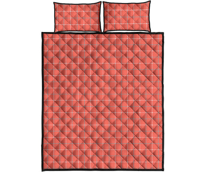 Pastel Red Tattersall Pattern Print Quilt Bed Set