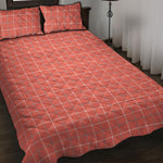 Pastel Red Tattersall Pattern Print Quilt Bed Set