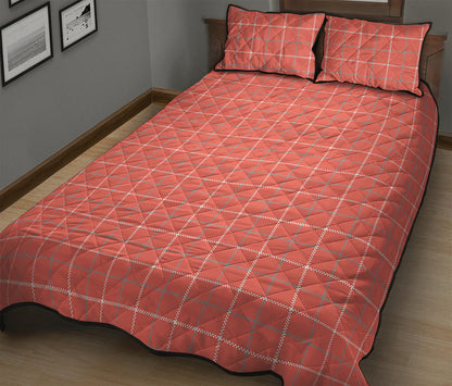 Pastel Red Tattersall Pattern Print Quilt Bed Set