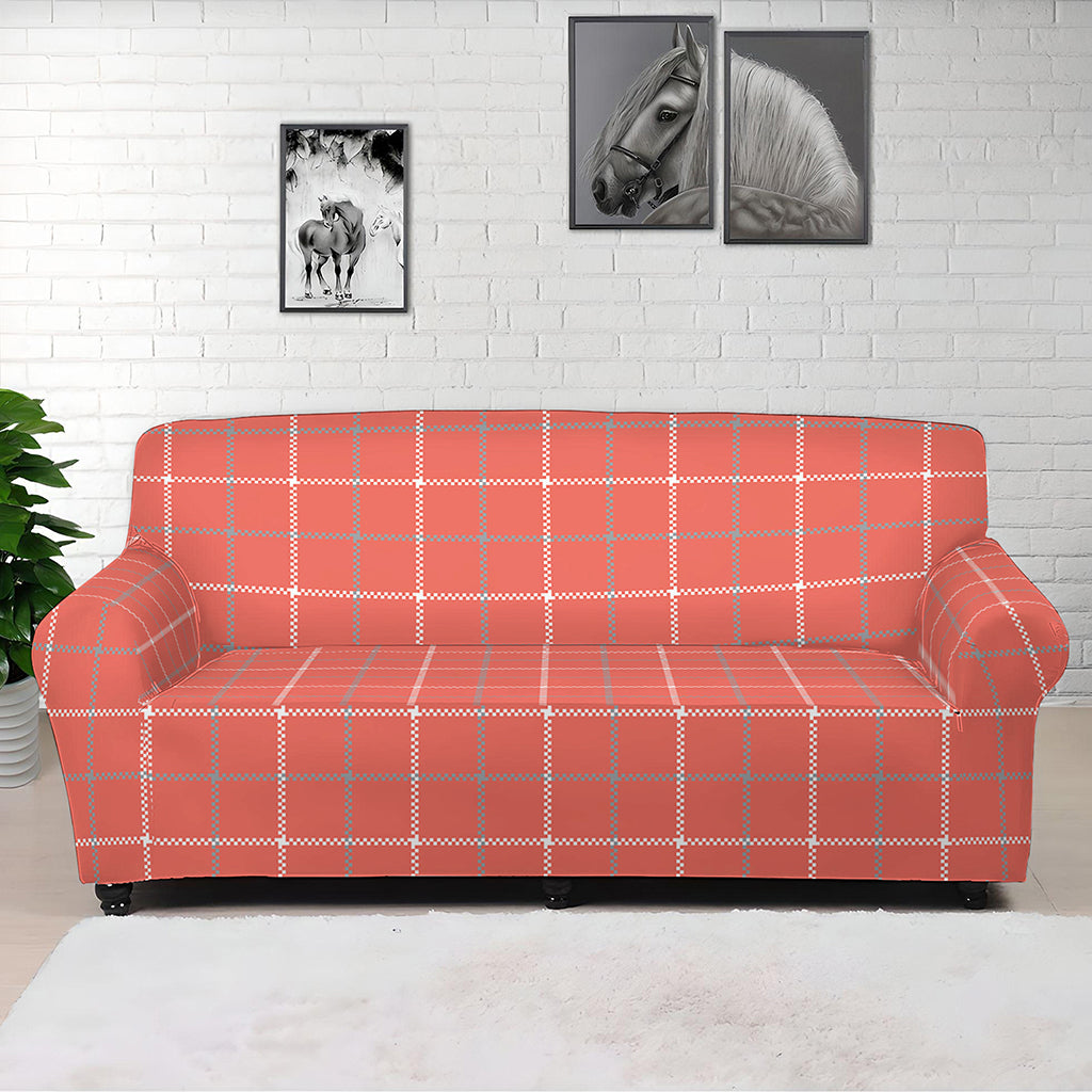 Pastel Red Tattersall Pattern Print Sofa Cover