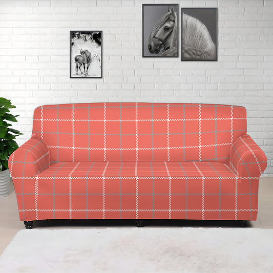Pastel Red Tattersall Pattern Print Sofa Cover