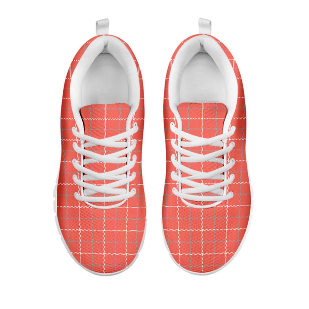 Pastel Red Tattersall Pattern Print White Sneakers