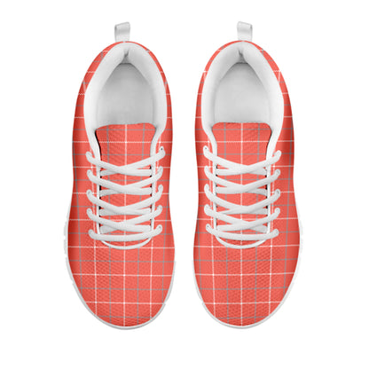 Pastel Red Tattersall Pattern Print White Sneakers