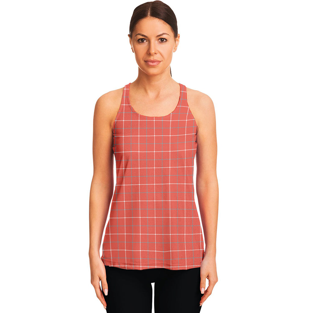 Pastel Red Tattersall Pattern Print Women's Racerback Tank Top