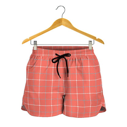 Pastel Red Tattersall Pattern Print Women's Shorts