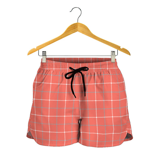 Pastel Red Tattersall Pattern Print Women's Shorts