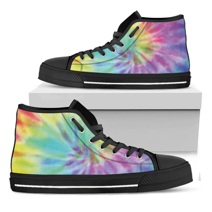 Pastel Spiral Tie Dye Print Black High Top Shoes
