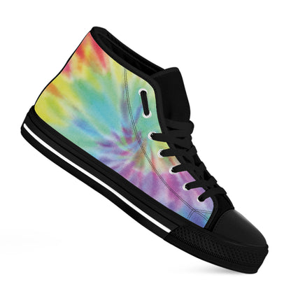 Pastel Spiral Tie Dye Print Black High Top Shoes