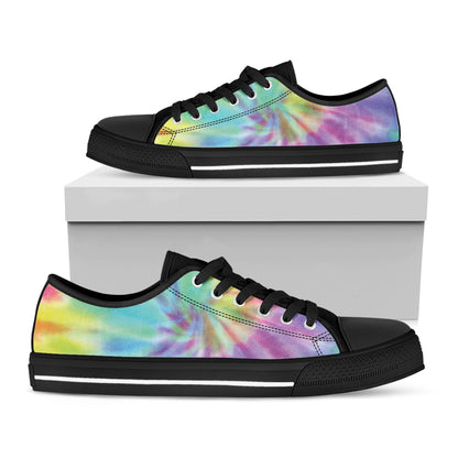Pastel Spiral Tie Dye Print Black Low Top Shoes 