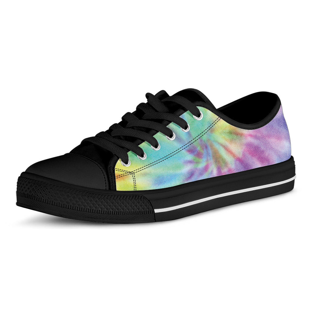 Pastel Spiral Tie Dye Print Black Low Top Shoes 