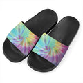 Pastel Spiral Tie Dye Print Black Slide Sandals