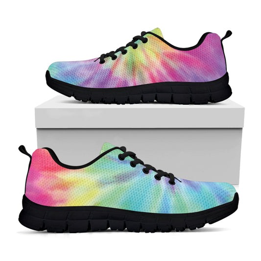 Pastel Spiral Tie Dye Print Black Sneakers