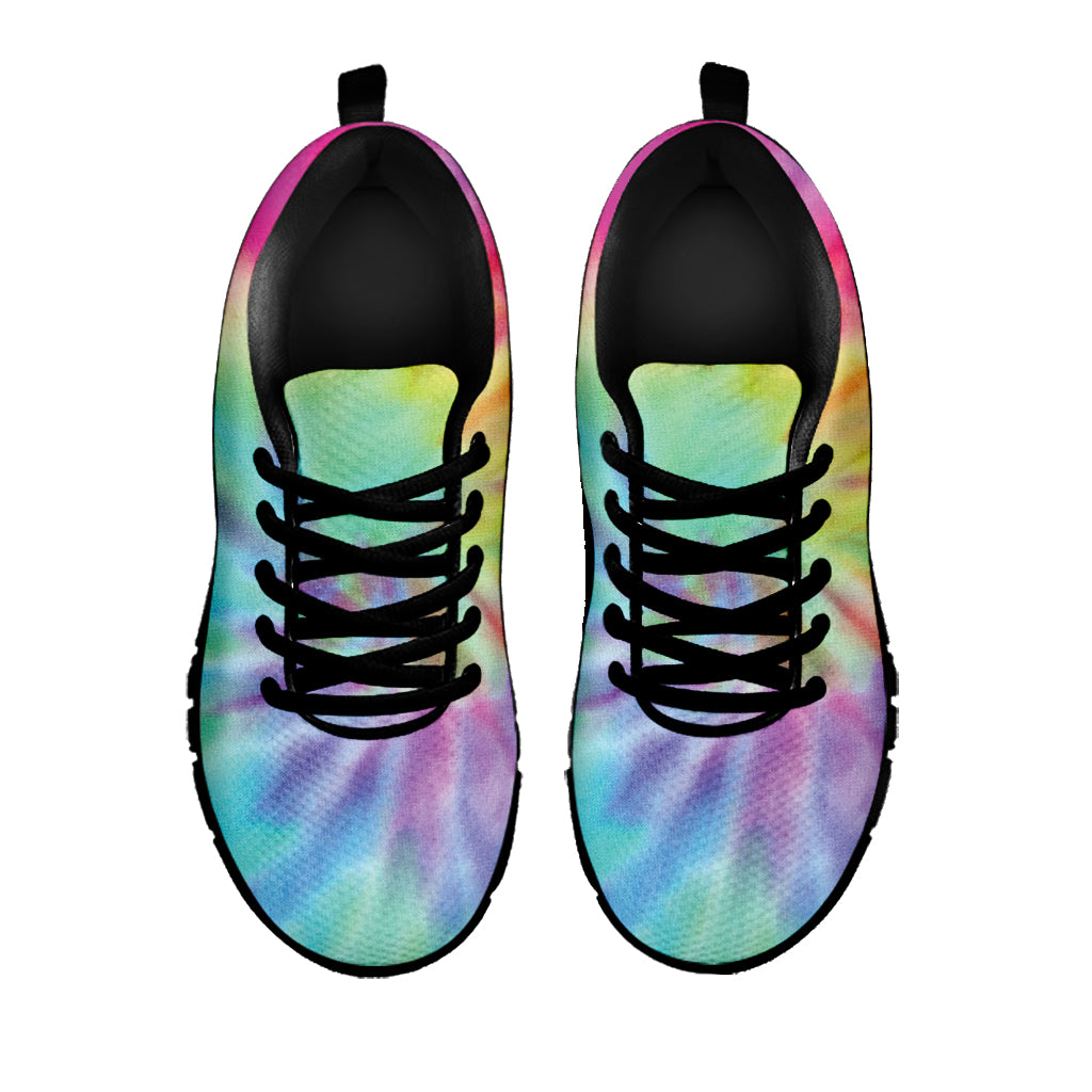 Pastel Spiral Tie Dye Print Black Sneakers