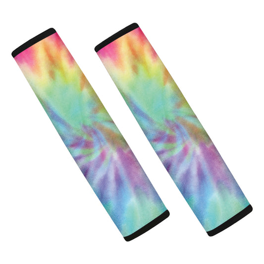Pastel Spiral Tie Dye Print Car Seat Belt Covers