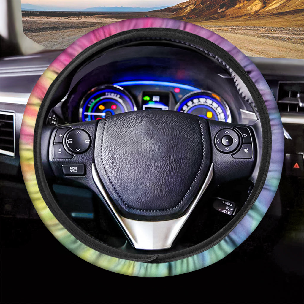 Pastel Spiral Tie Dye Print Car Steering Wheel Cover