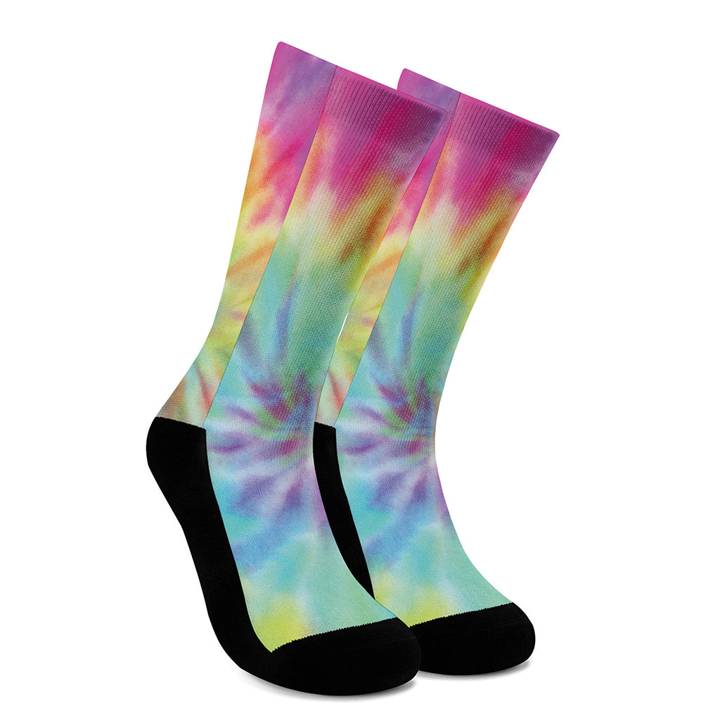 Pastel Spiral Tie Dye Print Crew Socks