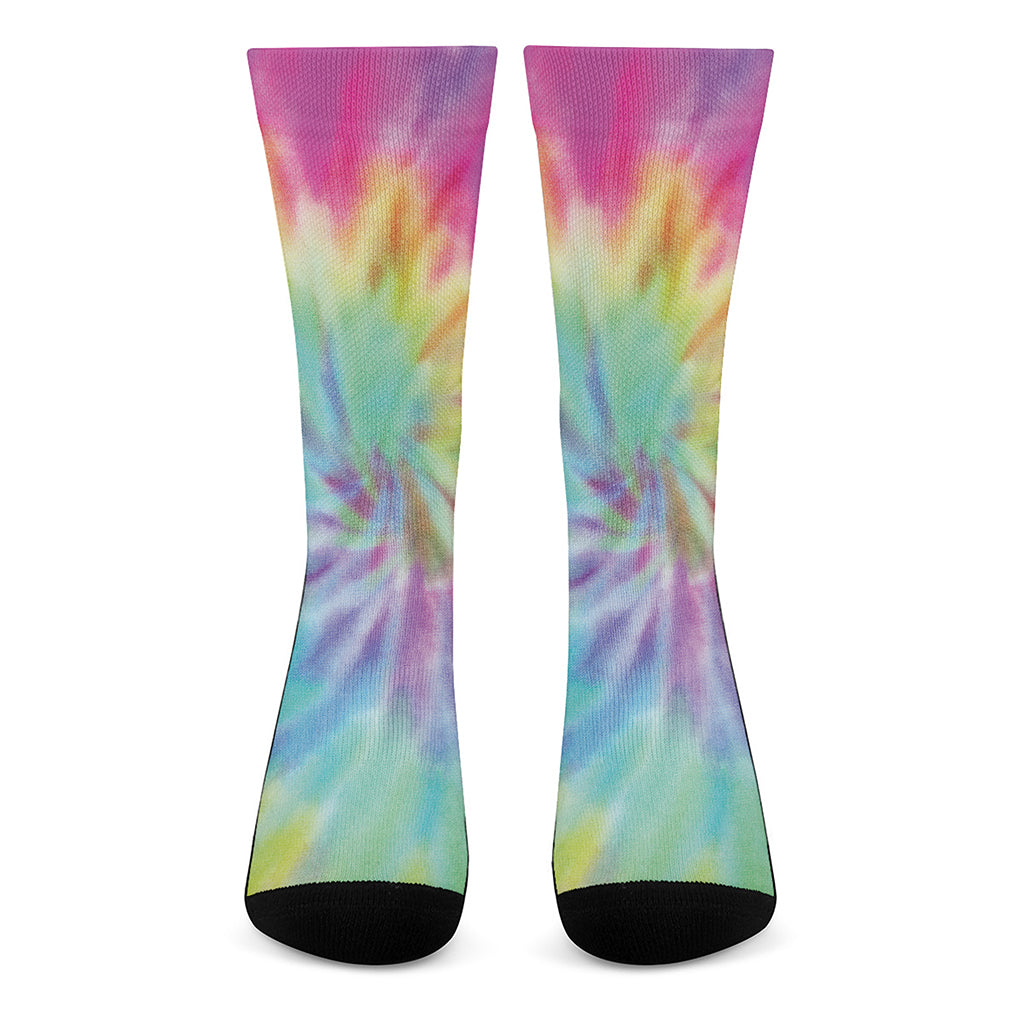 Pastel Spiral Tie Dye Print Crew Socks