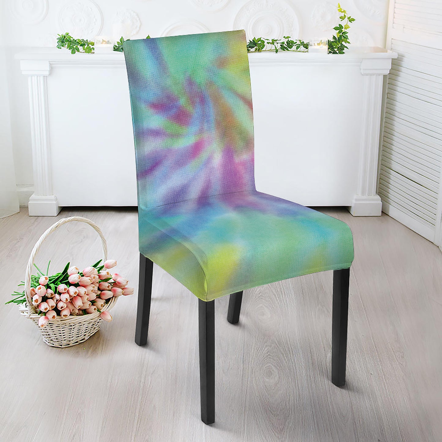 Pastel Spiral Tie Dye Print Dining Chair Slipcover