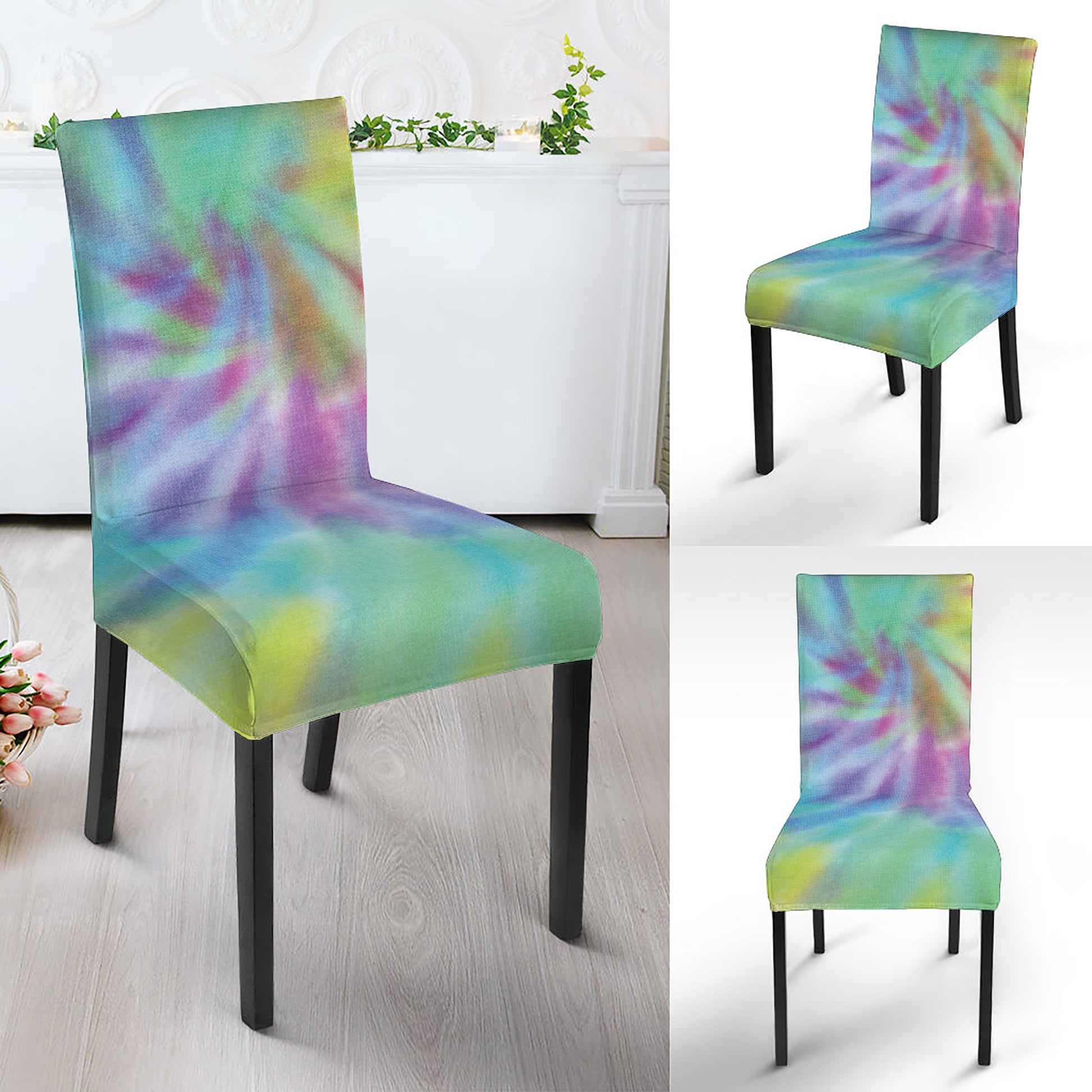 Pastel Spiral Tie Dye Print Dining Chair Slipcover