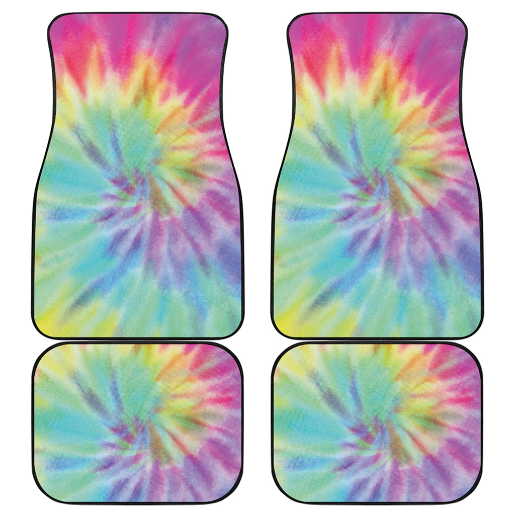 Pastel Spiral Tie Dye Print Front and Back Car Floor Mats