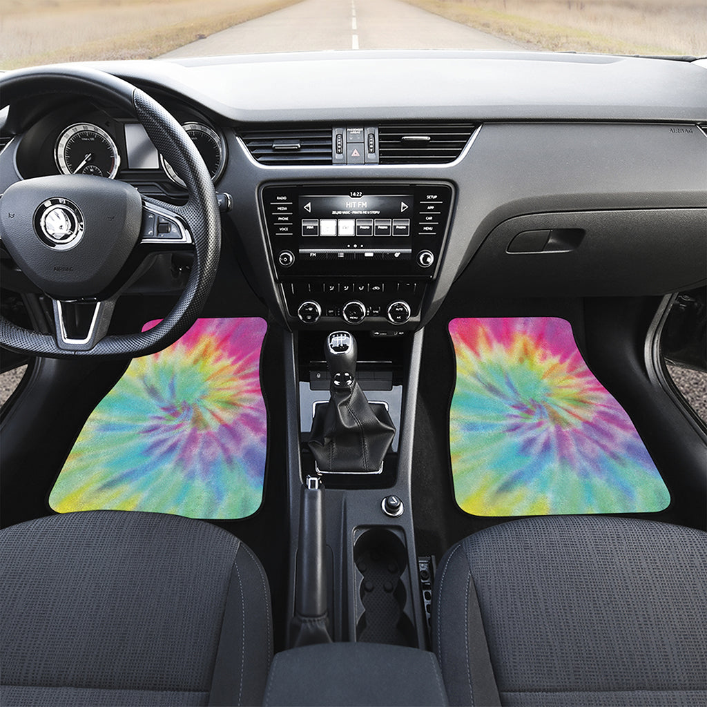 Pastel Spiral Tie Dye Print Front and Back Car Floor Mats
