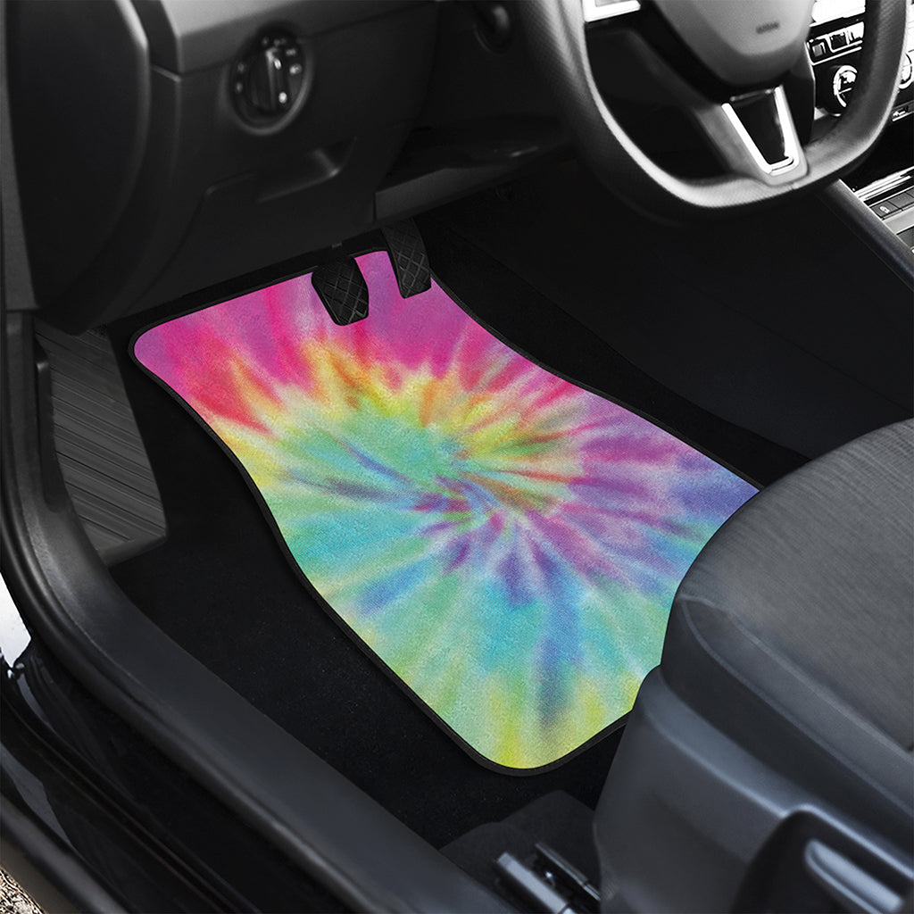 Pastel Spiral Tie Dye Print Front and Back Car Floor Mats