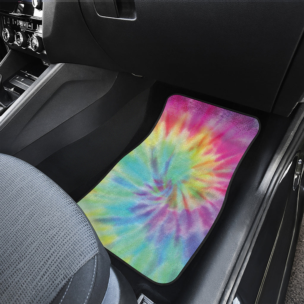 Pastel Spiral Tie Dye Print Front and Back Car Floor Mats