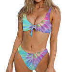 Pastel Spiral Tie Dye Print Front Bow Tie Bikini