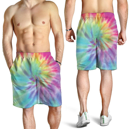 Pastel Spiral Tie Dye Print Men's Shorts