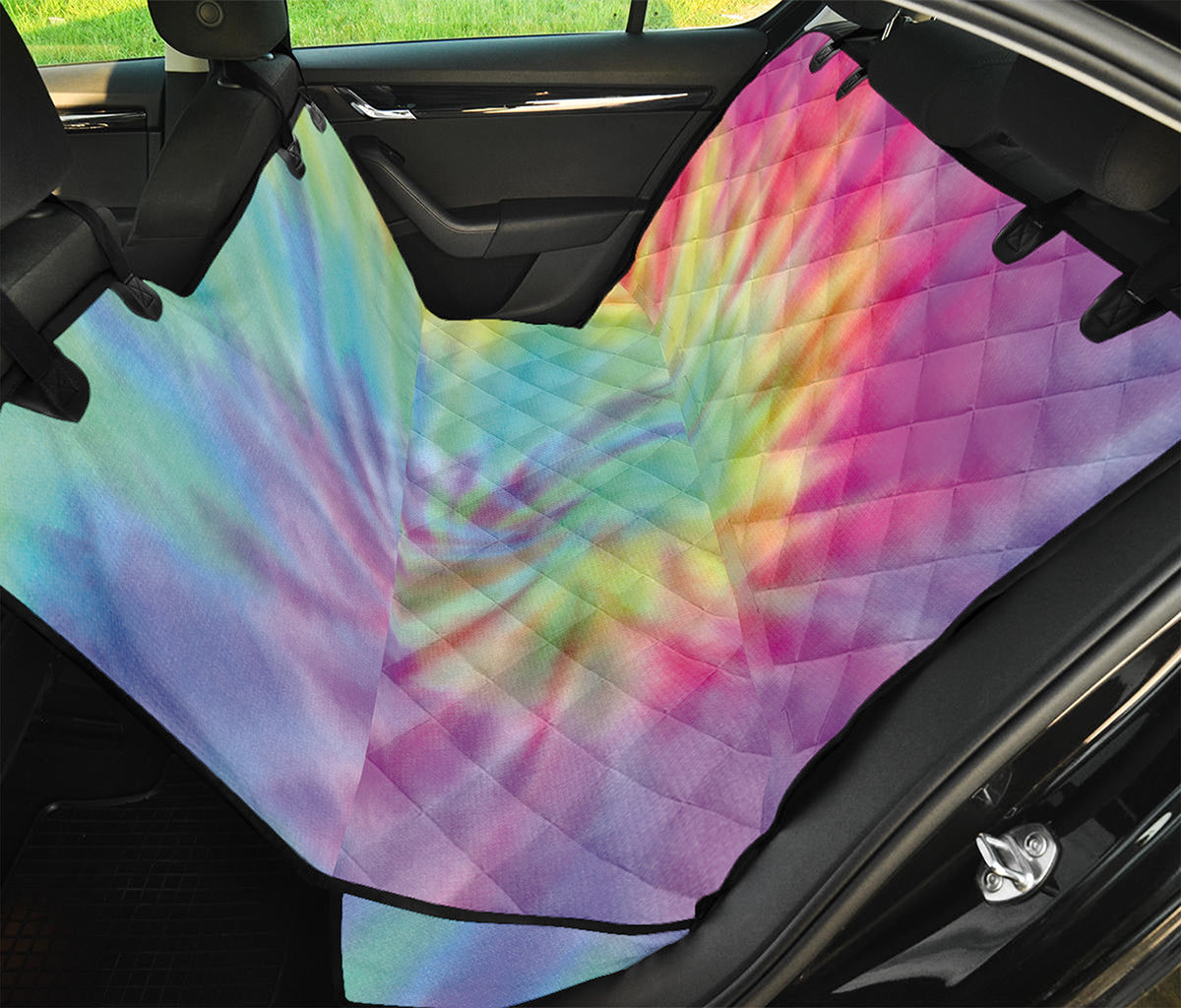 Pastel Spiral Tie Dye Print Pet Car Back Seat Cover