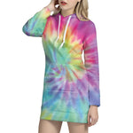 Pastel Spiral Tie Dye Print Pullover Hoodie Dress