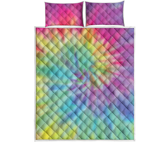 Pastel Spiral Tie Dye Print Quilt Bed Set