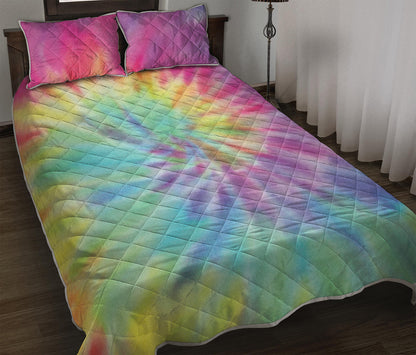 Pastel Spiral Tie Dye Print Quilt Bed Set
