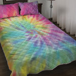 Pastel Spiral Tie Dye Print Quilt Bed Set