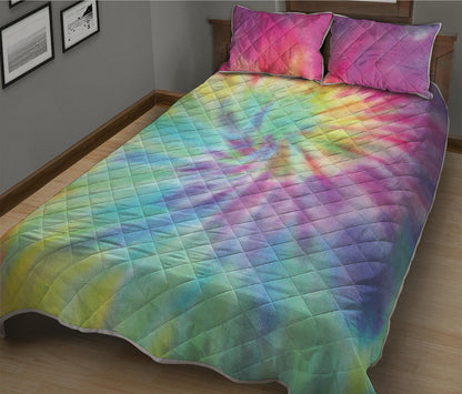 Pastel Spiral Tie Dye Print Quilt Bed Set