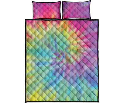 Pastel Spiral Tie Dye Print Quilt Bed Set