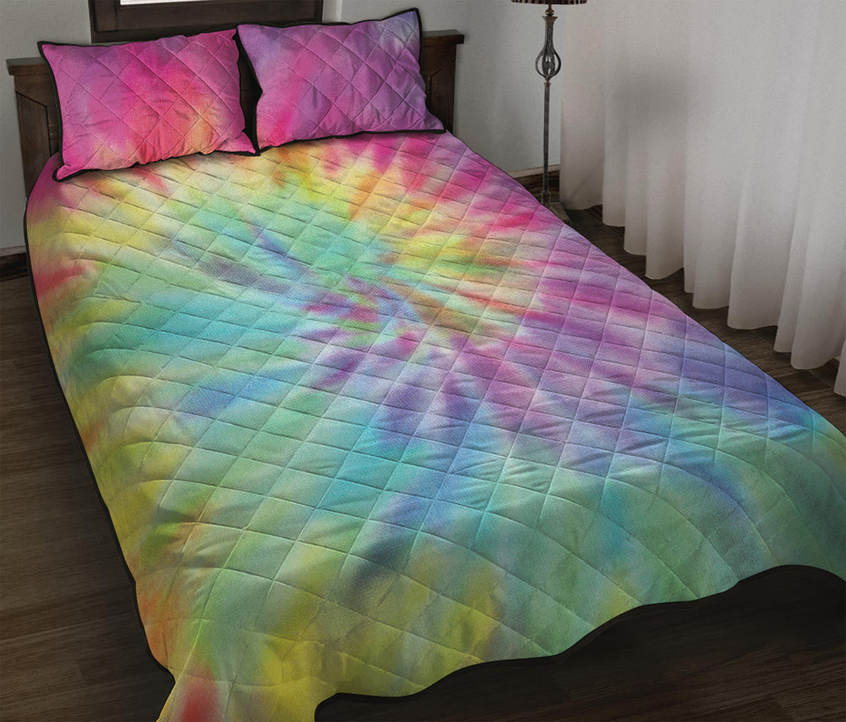 Pastel Spiral Tie Dye Print Quilt Bed Set