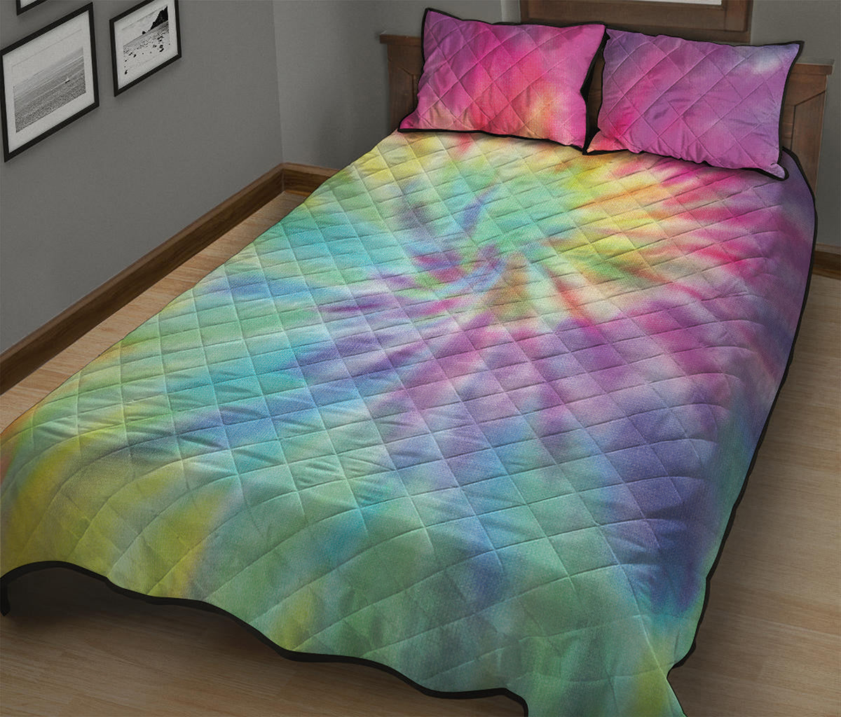 Pastel Spiral Tie Dye Print Quilt Bed Set