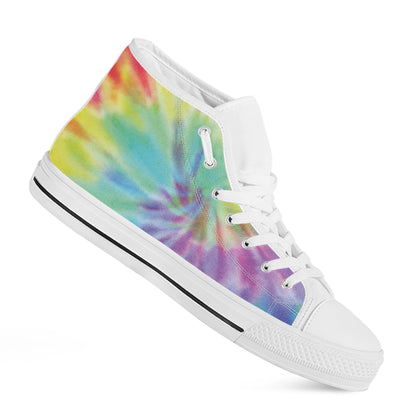 Pastel Spiral Tie Dye Print White High Top Shoes