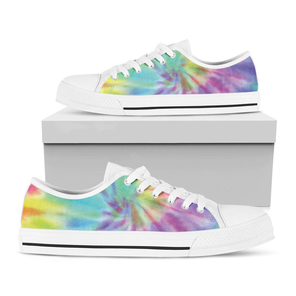 Pastel Spiral Tie Dye Print White Low Top Shoes