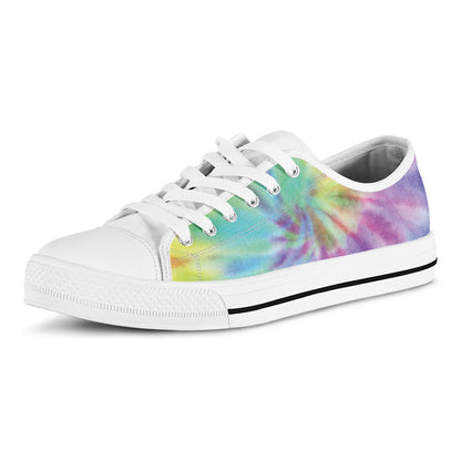 Pastel Spiral Tie Dye Print White Low Top Shoes